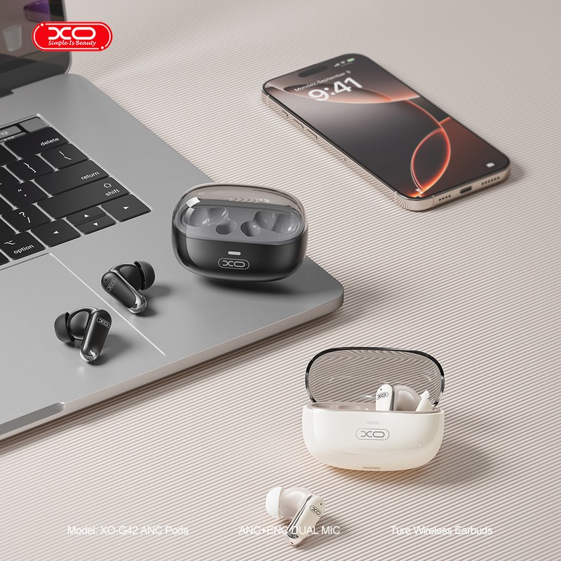 Casti true wireless XO G42, Bluetooth, cu ANC, cu microfon, bej