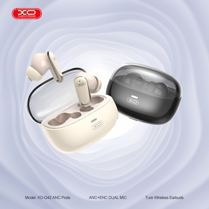 Casti true wireless XO G42, Bluetooth, cu ANC, cu microfon, bej