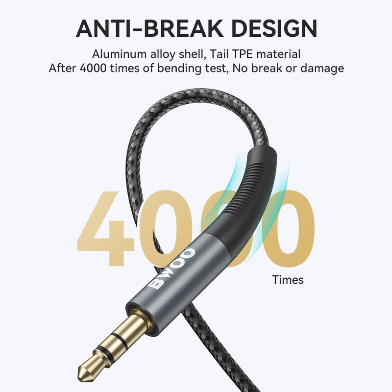 Cablu audio AUX, BO-AUX064, lungime 100cm, conectori jack 3.5mm tata-tata cu carcasa din aliaj aluminiu, invelis exterior din nailon impletit, in blister, negru