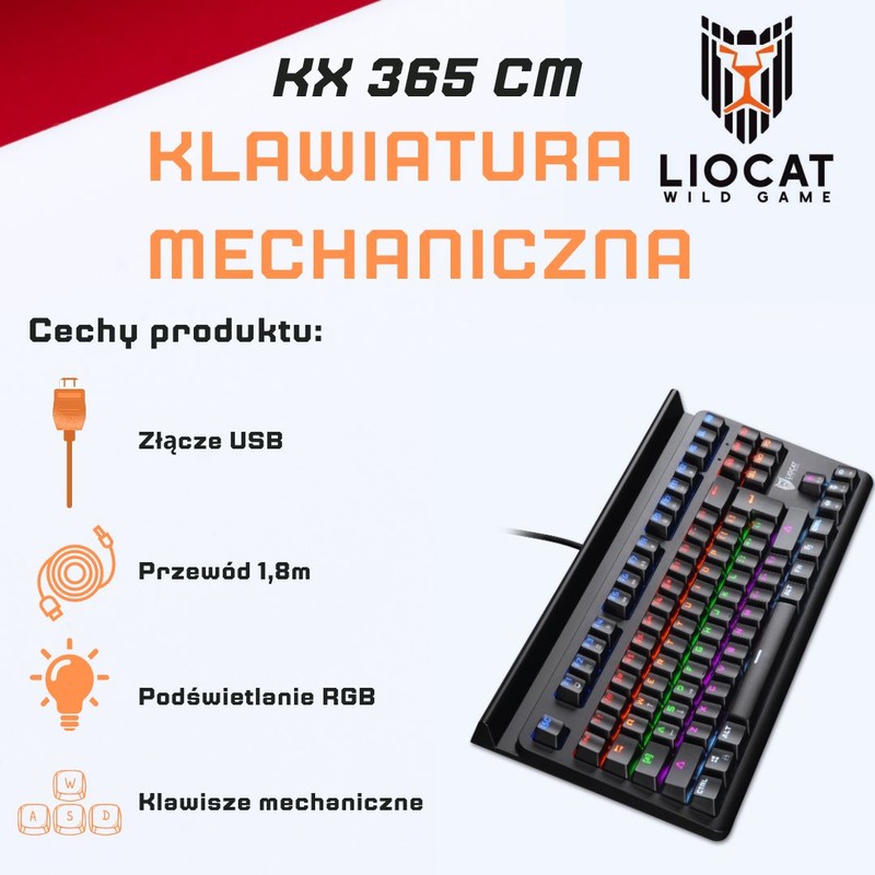 Tastatura mecanica Liocat gaming Kx 365 Cm, qwerty, cablu USB 1.8m, anti-ghost, RGB, Neagra