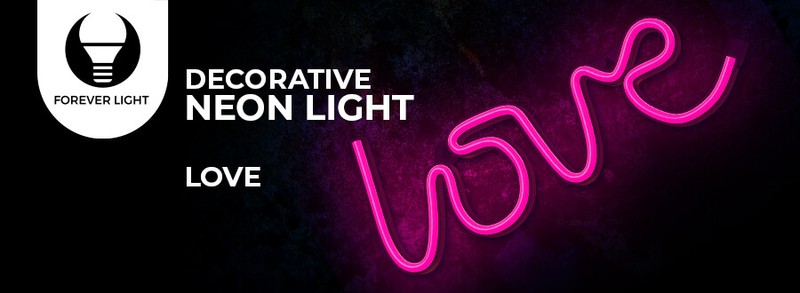 Neon LED Forever Light, Love, dimensiuni 350 x 20 x 130mm, cablu USB cu lungime 2m, alimentare USB sau 3xAA, roz