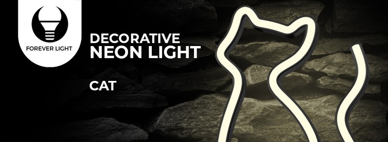 Neon LED Forever Light, Cat, dimensiuni 170 x 20 x 235mm, cablu USB cu lungime 2m, alimentare USB sau 3xAA, alb