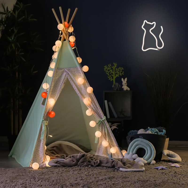 Neon LED Forever Light, Cat, dimensiuni 170 x 20 x 235mm, cablu USB cu lungime 2m, alimentare USB sau 3xAA, alb