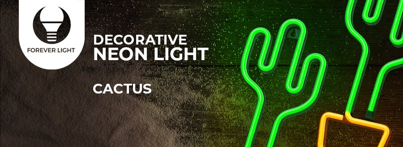 Neon LED Forever Light, Cactus, portocaliu verde, 25 lm dimensiuni 140 x 20 x 330mm, cablu USB cu lungime 2m, alimentare USB sau 3xAA