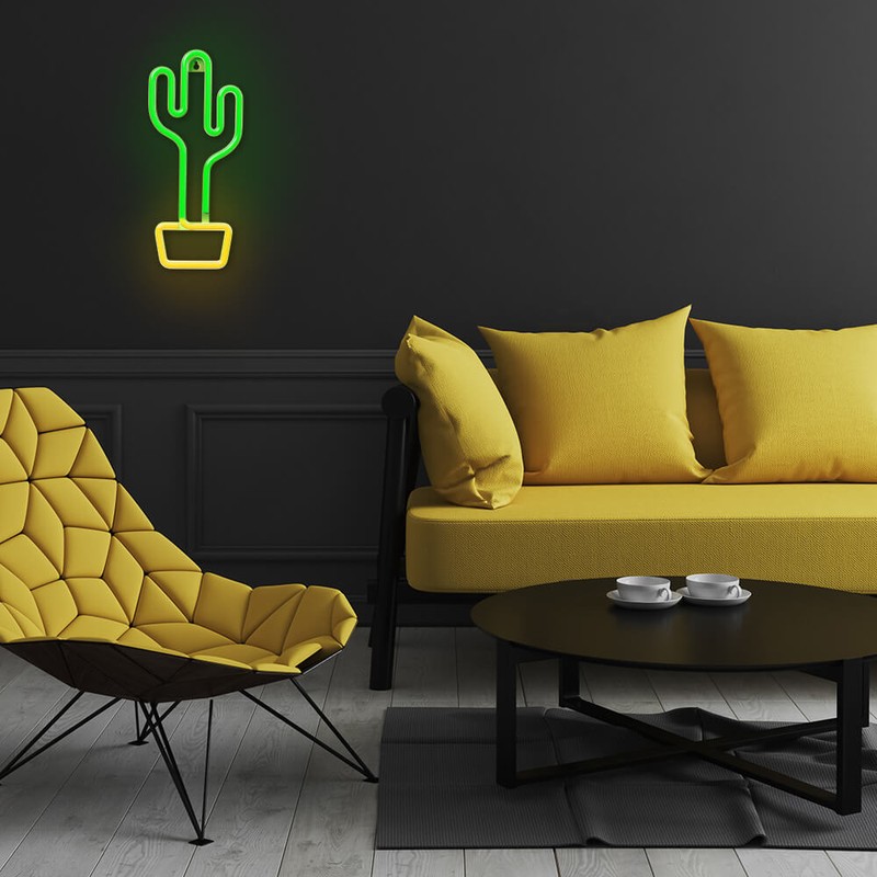 Neon LED Forever Light, Cactus, portocaliu verde, 25 lm dimensiuni 140 x 20 x 330mm, cablu USB cu lungime 2m, alimentare USB sau 3xAA