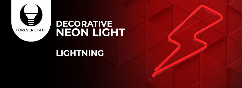 Neon LED Forever Light, Bolt, dimensiuni 130 x 20 x 340mm, cablu USB cu lungime 2m, alimentare USB sau 3xAA, rosu