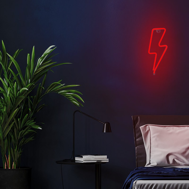 Neon LED Forever Light, Bolt, dimensiuni 130 x 20 x 340mm, cablu USB cu lungime 2m, alimentare USB sau 3xAA, rosu
