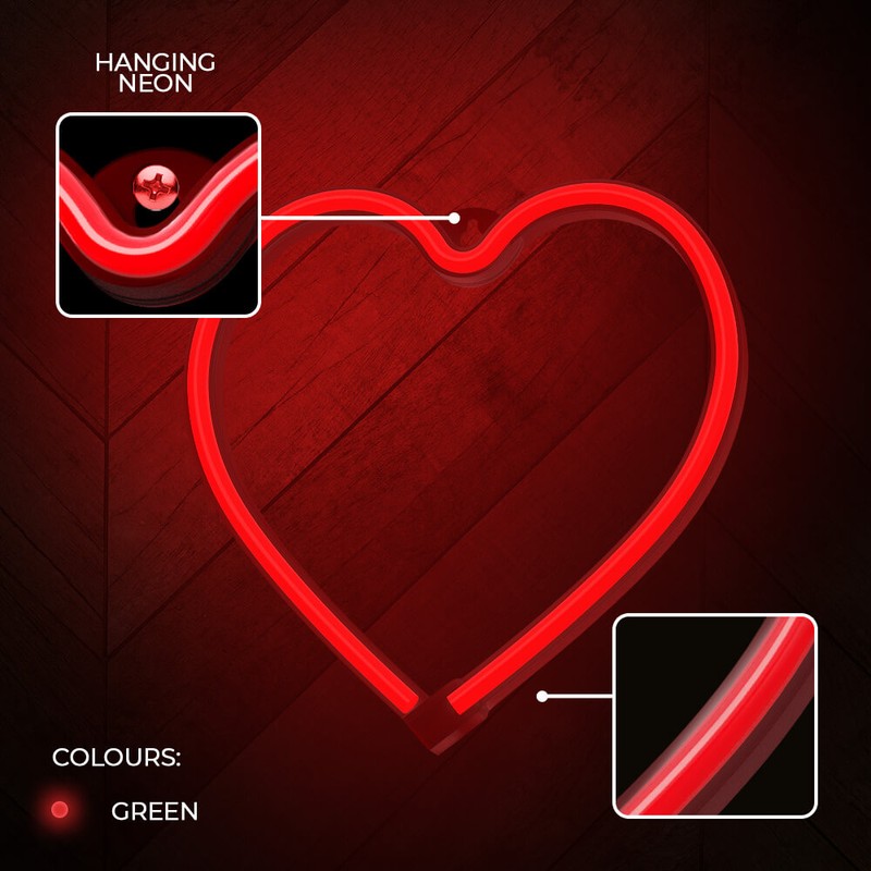 Neon LED Forever Light, Heart, dimensiuni 200 x 20 x 210mm, cablu USB cu lungime 2m, alimentare USB sau 3AA, rosu