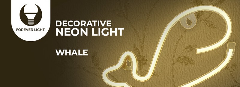 Neon LED Forever Light, Whale, dimensiuni 290 x 23 x 150mm, cablu USB cu lungime 2m, alimentare USB sau 3xAA, alb