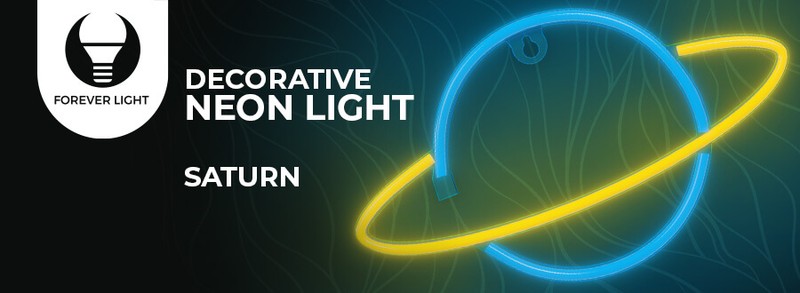 Neon LED Forever Light, Saturn, galben albastru, dimensiuni 300 x 25 x 175mm, cablu USB cu lungime 2m, alimentare USB sau 3xAA