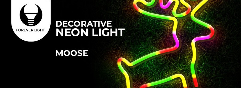 Neon LED Forever Light, Elk, dimensiuni 280 x 20 x 250mm, cablu USB cu lungime 2m, alimentare USB sau 3xAA, multicolor