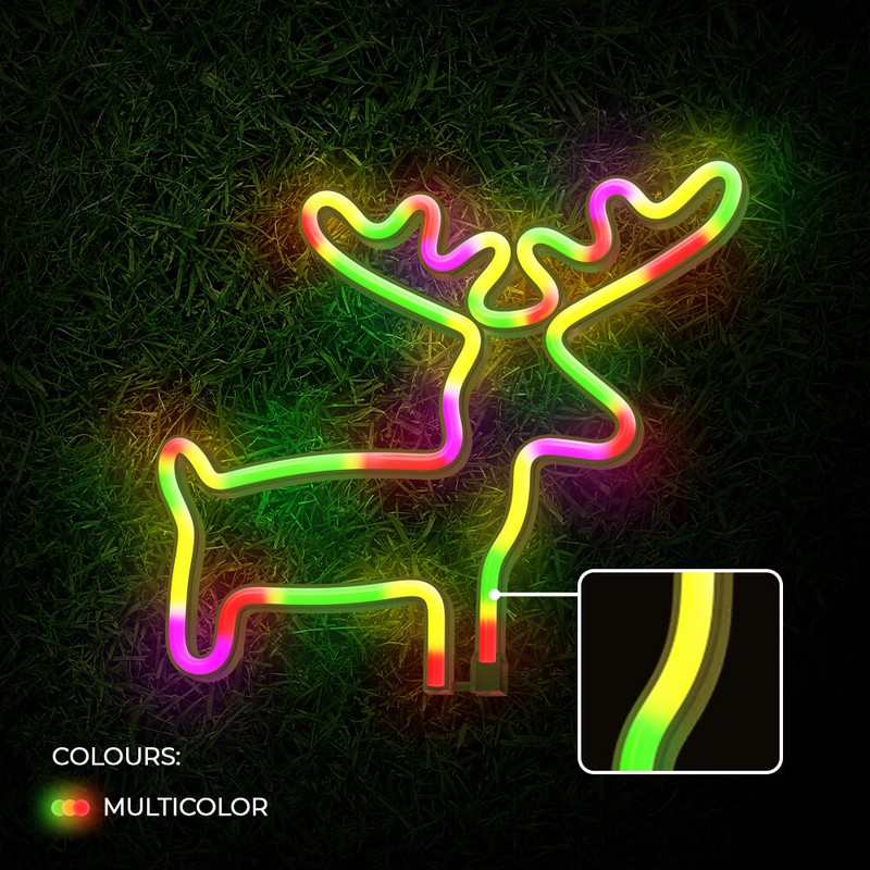 Neon LED Forever Light, Elk, dimensiuni 280 x 20 x 250mm, cablu USB cu lungime 2m, alimentare USB sau 3xAA, multicolor