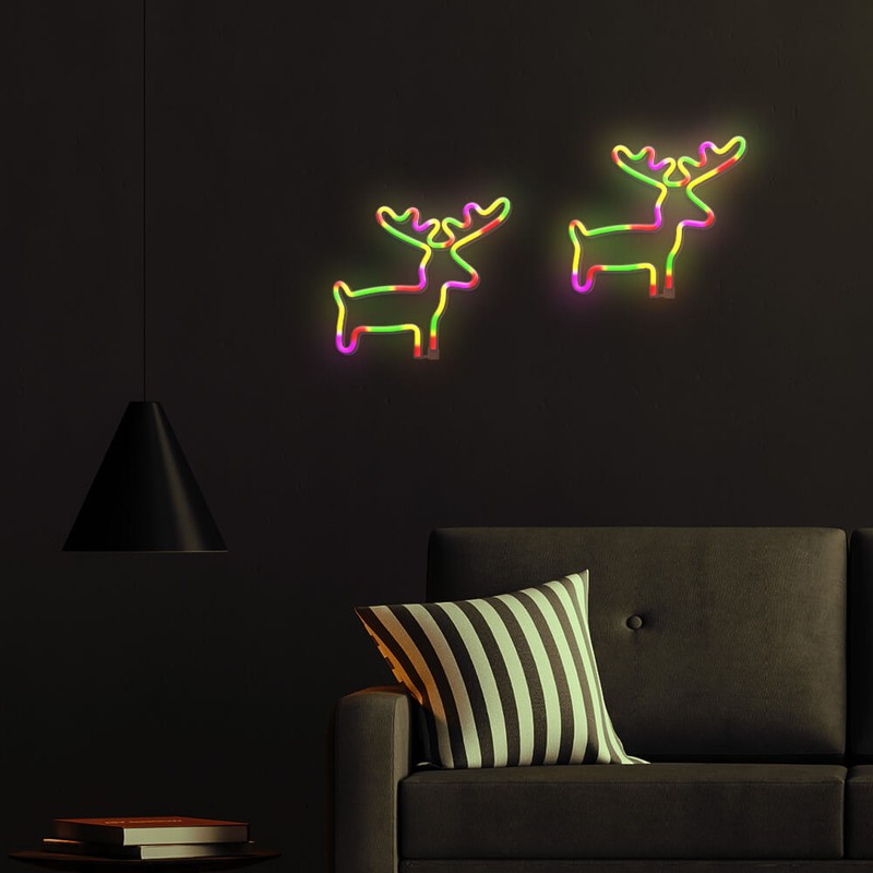 Neon LED Forever Light, Elk, dimensiuni 280 x 20 x 250mm, cablu USB cu lungime 2m, alimentare USB sau 3xAA, multicolor