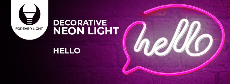 Neon LED Forever Light, Hello, dimensiuni 300 x 20 x 210mm, roz alb, cablu USB cu lungime 2m, alimentare USB sau 3xAA