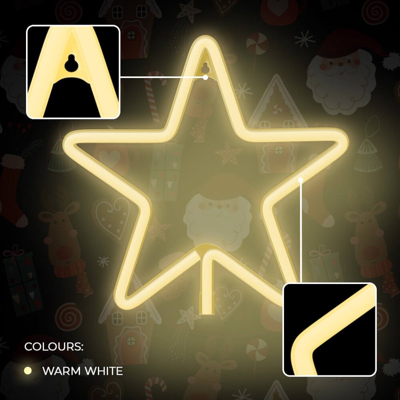 Neon LED Forever Light, Christmas Pentastar, dimensiuni 285 x 20 x 285mm, cablu USB cu lungime 2m, alimentare USB sau 3xAA, alb