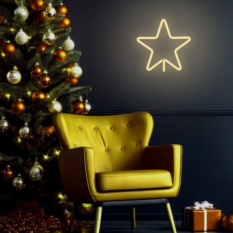 Neon LED Forever Light, Christmas Pentastar, dimensiuni 285 x 20 x 285mm, cablu USB cu lungime 2m, alimentare USB sau 3xAA, alb