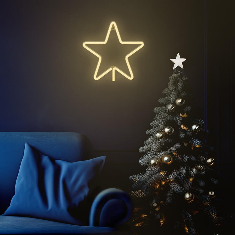 Neon LED Forever Light, Christmas Pentastar, dimensiuni 285 x 20 x 285mm, cablu USB cu lungime 2m, alimentare USB sau 3xAA, alb