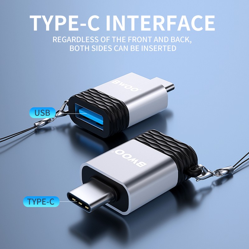 Adaptor OTG BWOO BZ-35, USB-C tata la USB mama, 2.4A, interfata USB 2.0. dimensiuni 31 x 21 x 9mm, gri