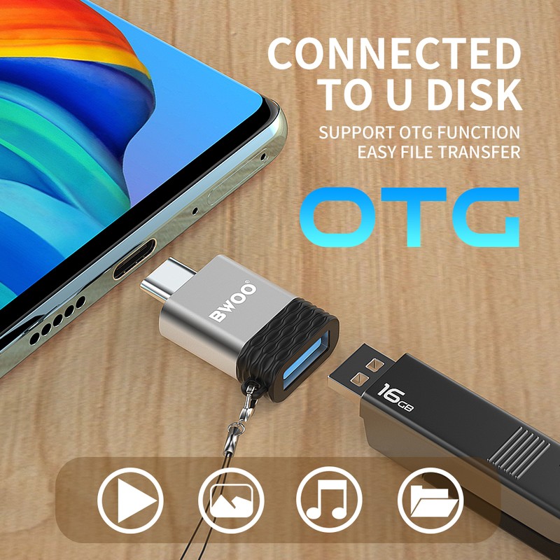 Adaptor OTG BWOO BZ-35, USB-C tata la USB mama, 2.4A, interfata USB 2.0. dimensiuni 31 x 21 x 9mm, gri