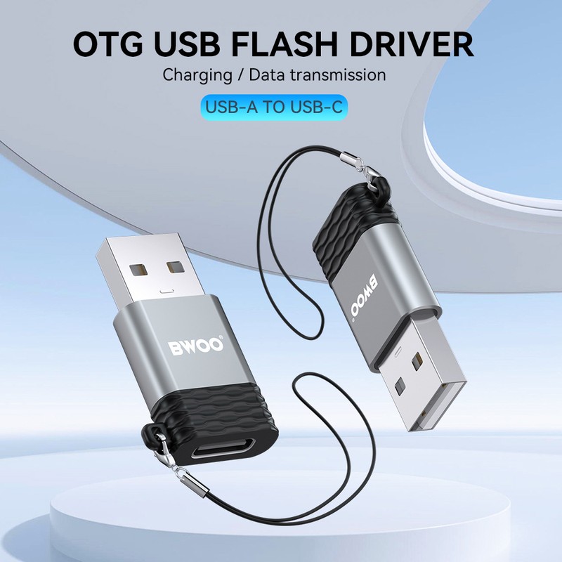 Adaptor OTG BWOO BZ-38, USB tata la USB-C mama, 2.4A, interfata USB 2.0, dimensiuni 35 x 19.3 x 7.1 mm, gri
