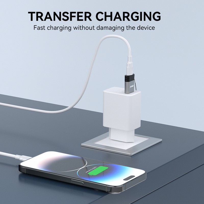 Adaptor OTG BWOO BZ-38, USB tata la USB-C mama, 2.4A, interfata USB 2.0, dimensiuni 35 x 19.3 x 7.1 mm, gri