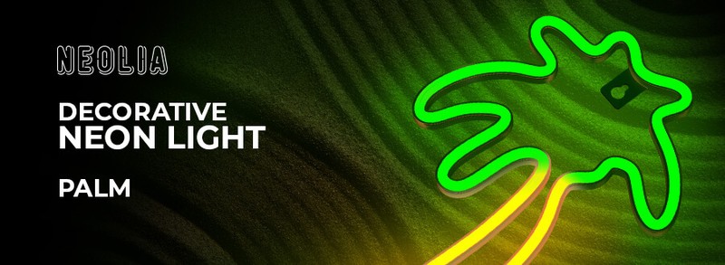Neon LED Neolia, Palm, dimensiuni 180 x 20 x 262mm, verde portocaliu, cablu USB cu lungime 2m, alimentare USB sau 3xAA