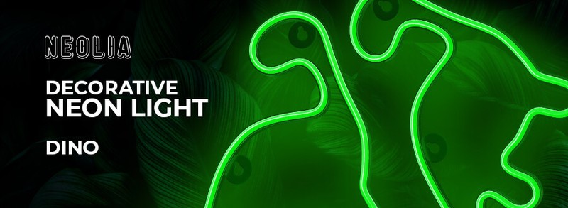 Neon LED Neolia, Dinosaur, dimensiuni 245 x 20 x 235mm, cablu USB lungime 2m, alimentare USB sau 3xAA, verde