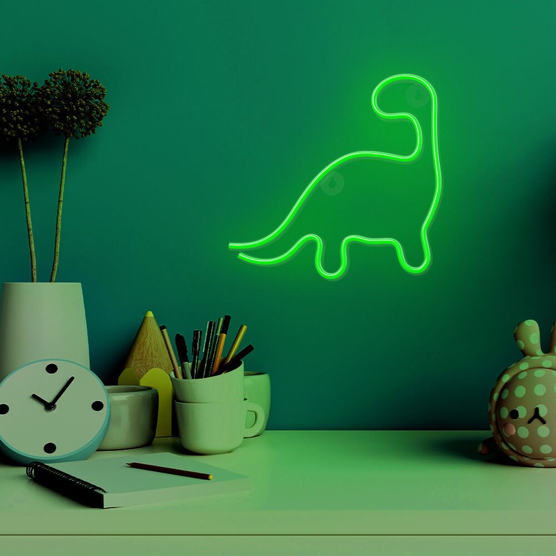 Neon LED Neolia, Dinosaur, dimensiuni 245 x 20 x 235mm, cablu USB lungime 2m, alimentare USB sau 3xAA, verde