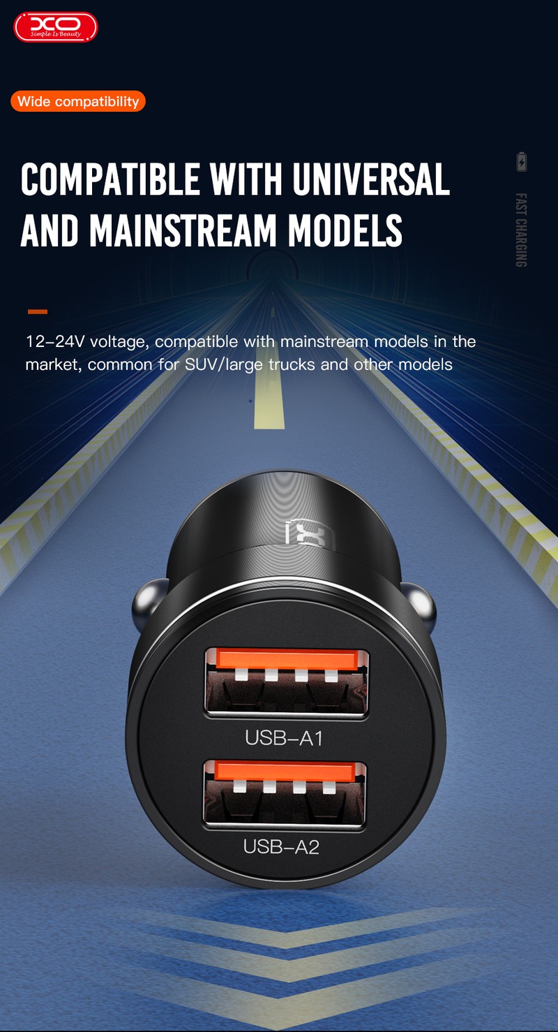 Incarcator auto XO CC48, 2.4 A, 2x USB, negru
