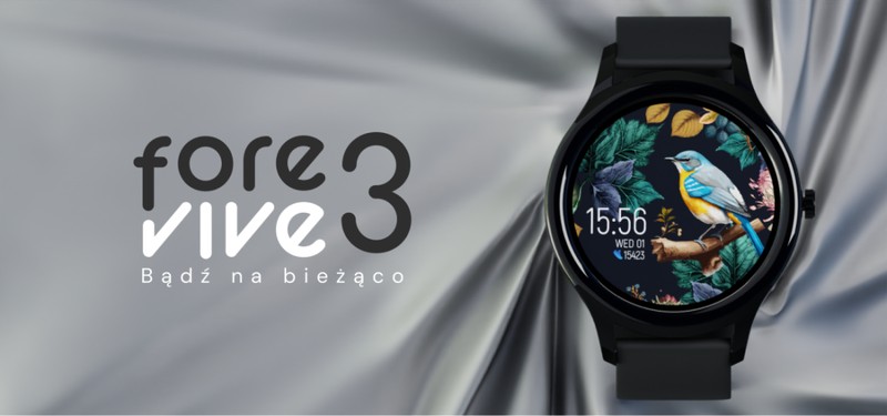 Smartwatch Forever ForeVive 3 SB-340, negru, IP68, incarcare 2 h, ecran 1,32 inch, IPS