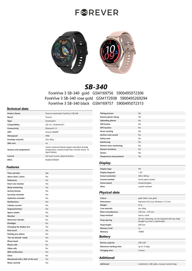 Smartwatch Forever ForeVive 3 SB-340, negru, IP68, incarcare 2 h, ecran 1,32 inch, IPS