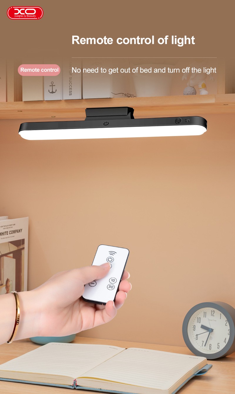 Lampa LED magnetica, XO YH08B, cu telecomanda, 1200 mAh, USB-C, 2.5W, lumina dimabila, temperatura a luminii 3000-5000 K, dimensiuni 300 x 45 x 35mm, neagra