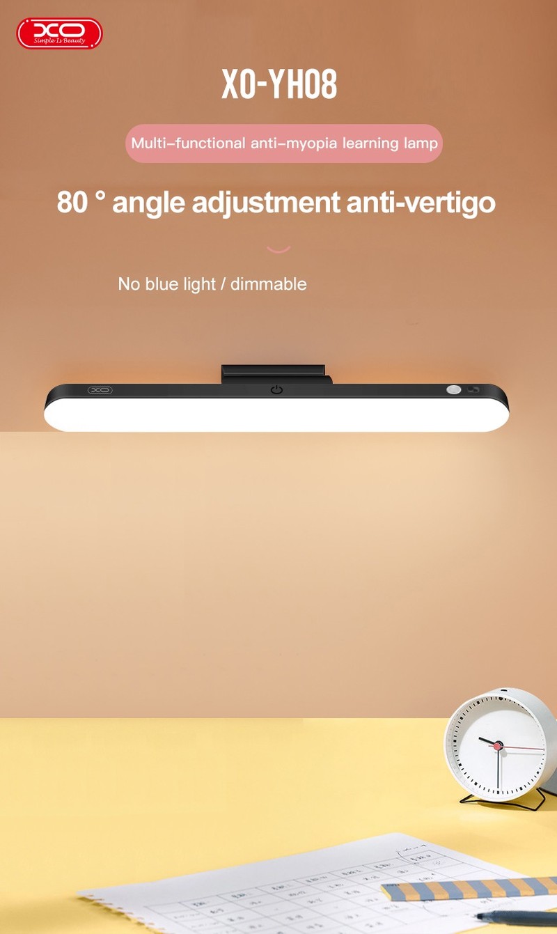 Lampa LED magnetica, XO YH08B, cu telecomanda, 1200 mAh, USB-C, 2.5W, lumina dimabila, temperatura a luminii 3000-5000 K, dimensiuni 300 x 45 x 35mm, neagra