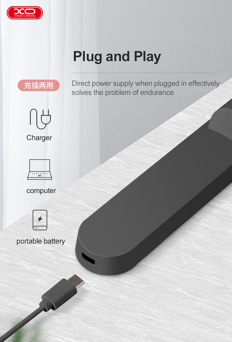 Lampa LED magnetica, XO YH08B, cu telecomanda, 1200 mAh, USB-C, 2.5W, lumina dimabila, temperatura a luminii 3000-5000 K, dimensiuni 300 x 45 x 35mm, neagra
