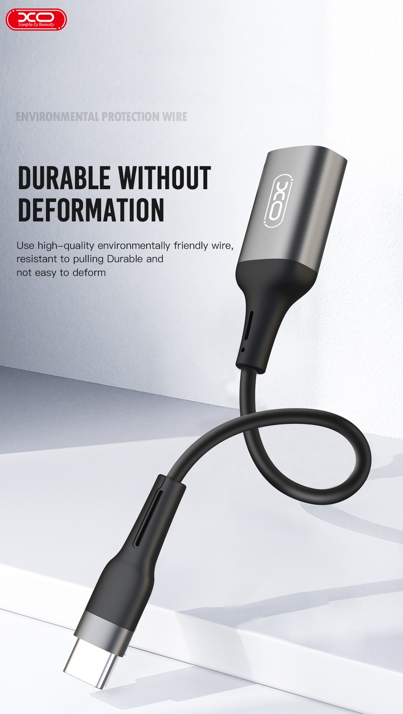 Adaptor OTG XO NB201, USB-C tata la USB 2.0 mama, cablu 0.15m, pentru date si incarcare, in cutie, negru