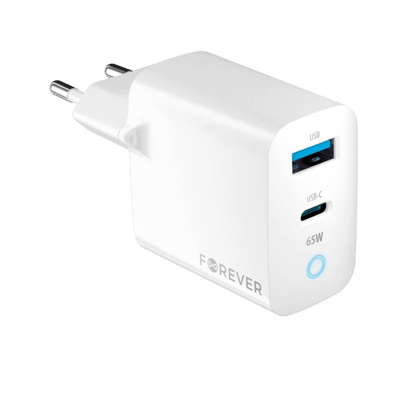 Incarcator Forever TC-06-65AC, GaN PD QC 65 W, 1x USB-C + 1x USB, alb