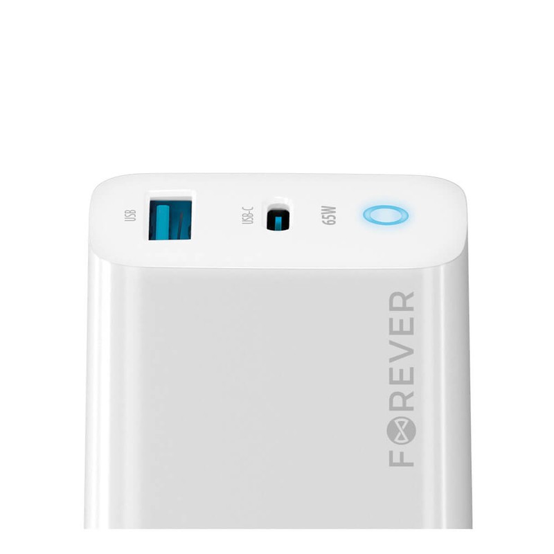 Incarcator Forever TC-06-65AC, GaN PD QC 65 W, 1x USB-C + 1x USB, alb