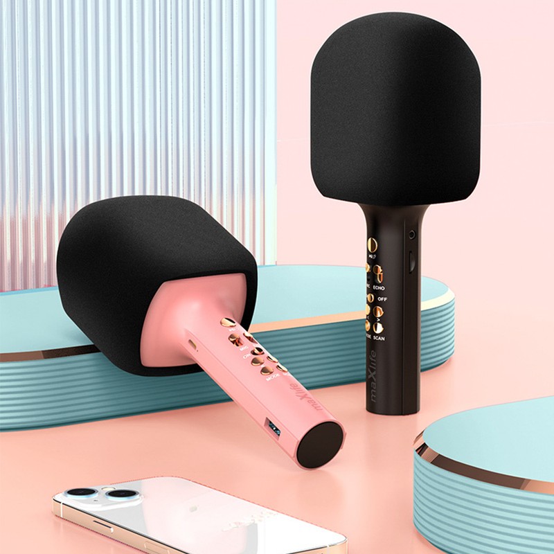 Microfon Maxlife cu Bluetooth speaker MXBM-600, v 5.0, 1200 mAh, USB-C, intrare 5 V - 0.5 A, 5 W, raza 10 m, Roz