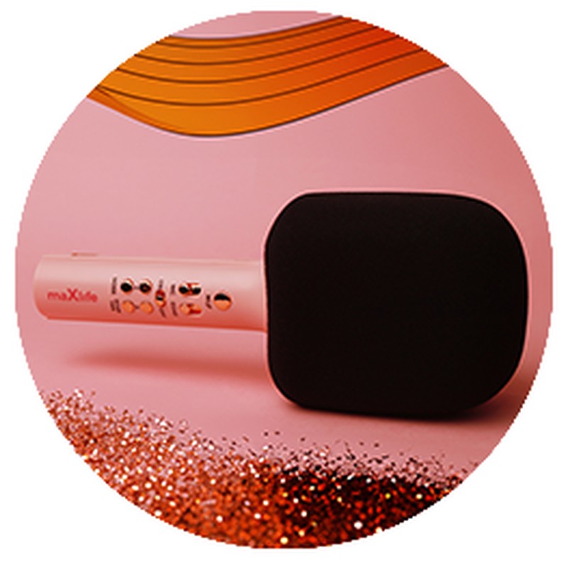Microfon Maxlife cu Bluetooth speaker MXBM-600, v 5.0, 1200 mAh, USB-C, intrare 5 V - 0.5 A, 5 W, raza 10 m, Roz