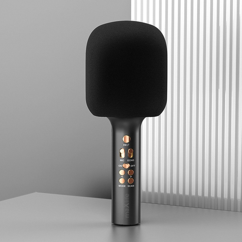 Microfon Maxlife cu Bluetooth speaker MXBM-600, v 5.0, 1200 mAh, USB-C, intrare 5 V - 0.5 A, 5 W, raza 10 m, Negru