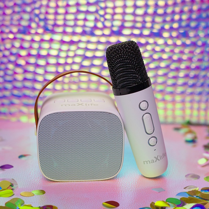 Set Microfon Maxlife cu Bluetooth karaoke speaker MXKS-100, v 5.0, 1500 mAh, USB-C, intrare 5 V - 0.5 A, 5 W, Alb