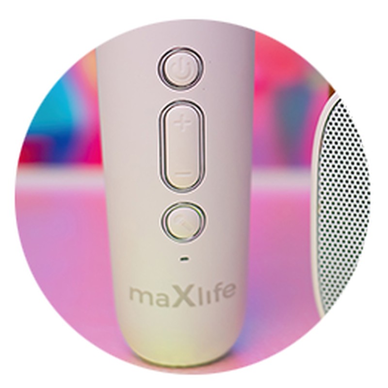Set Microfon Maxlife cu Bluetooth karaoke speaker MXKS-100, v 5.0, 1500 mAh, USB-C, intrare 5 V - 0.5 A, 5 W, Alb