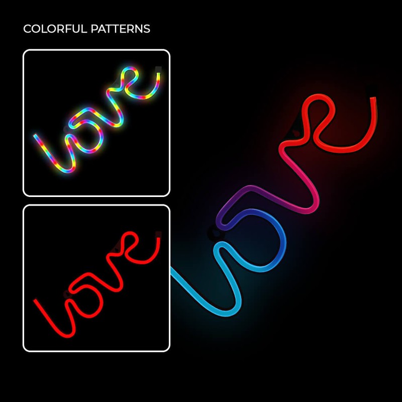 Neon LED RGB Forever Light, Love, dimensiuni 355 x 20 x 130mm, cu telecomanda, cablu USB cu lungime 2m