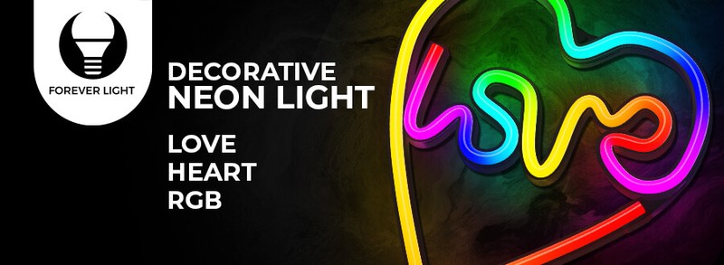 Neon LED RGB Forever Light, Love In Heart, dimensiuni 280 x 255 x 20mm, cu telecomanda, cablu USB cu lungime 2m