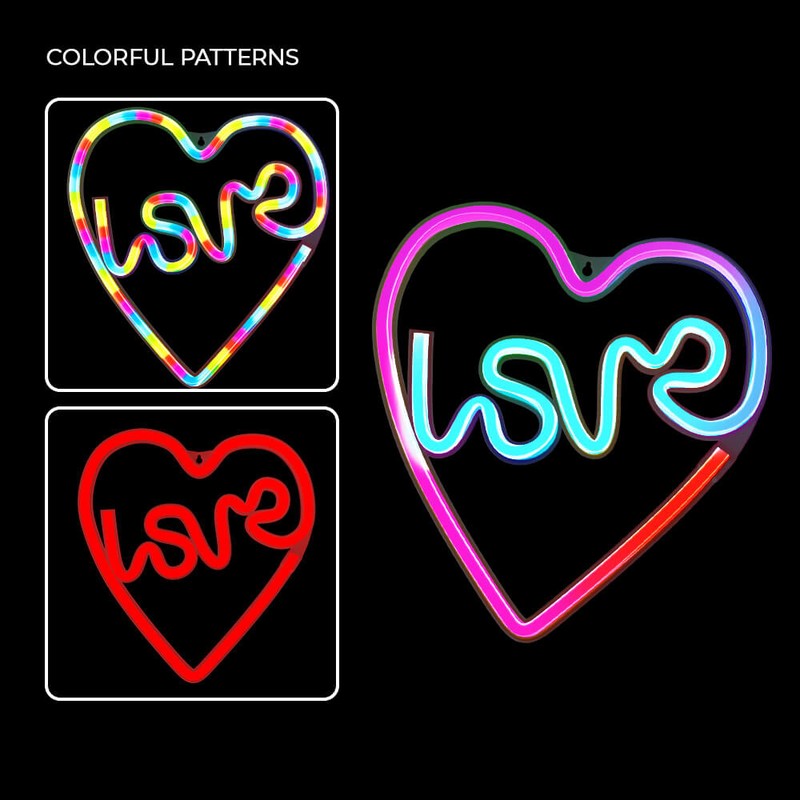 Neon LED RGB Forever Light, Love In Heart, dimensiuni 280 x 255 x 20mm, cu telecomanda, cablu USB cu lungime 2m