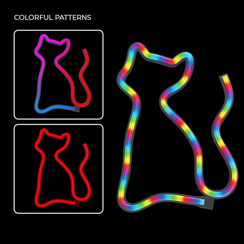 Neon LED RGB Forever Light, Cat, dimensiuni 170 x 20 x 235mm, cu telecomanda, cablu USB cu lungime 2m