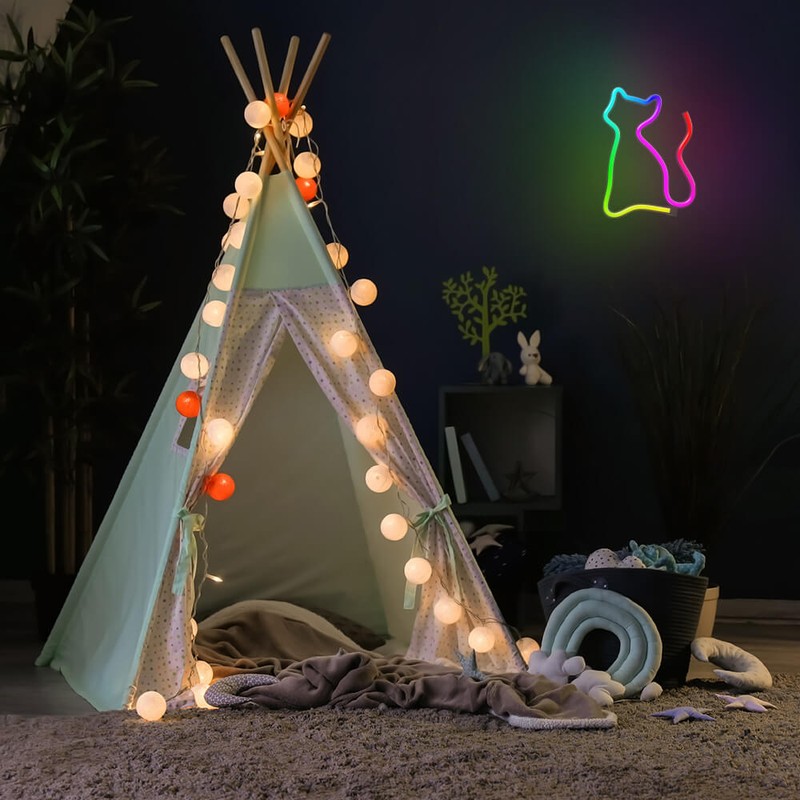 Neon LED RGB Forever Light, Cat, dimensiuni 170 x 20 x 235mm, cu telecomanda, cablu USB cu lungime 2m