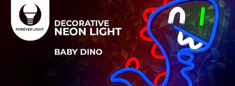 Neon LED pe plexiglas Forever Light, Jurassic Baby Dino, dimensiuni :255 x 16 x 330mm, cablu USB cu lungimea 2m, albastru