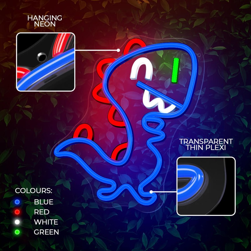 Neon LED pe plexiglas Forever Light, Jurassic Baby Dino, dimensiuni :255 x 16 x 330mm, cablu USB cu lungimea 2m, albastru