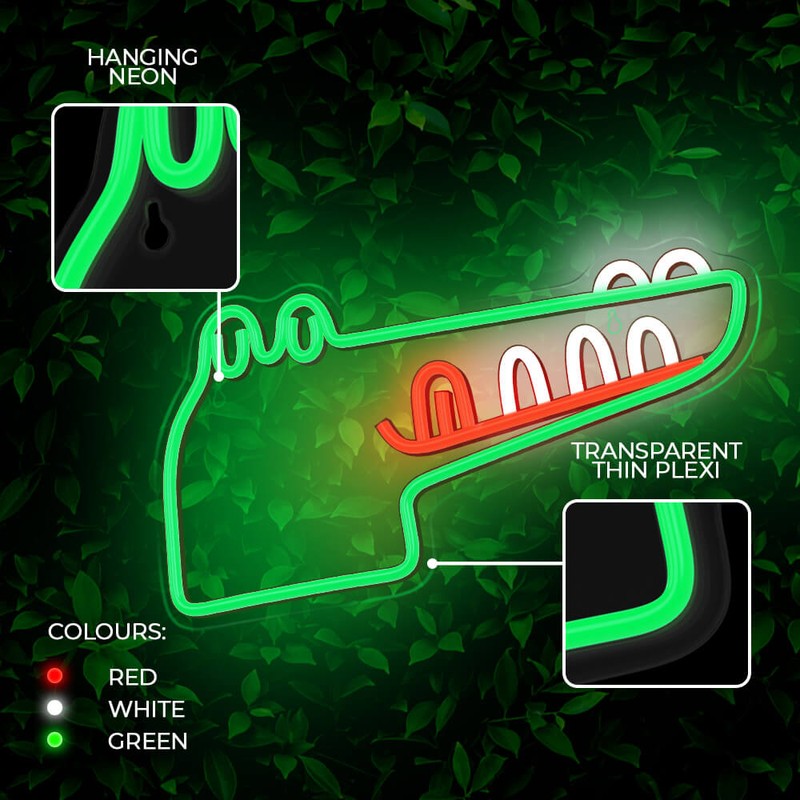 Neon LED pe plexiglas Forever Light, Jurassic Croc, dimensiuni 400 x 16 x 210mm, cablu USB cu lungimea 2m, verde